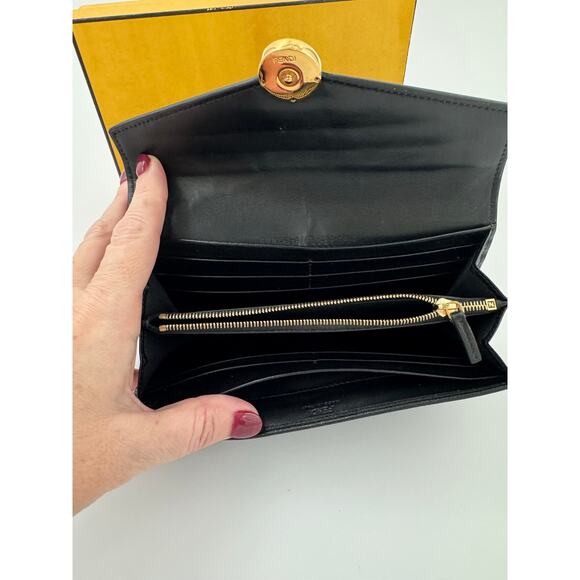 Fendi Black Saffiano Leather Continental Wallet w/Gold Logo Hardware w/Box & COA - Picture 8 of 8